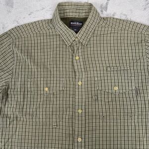 Woolrich Shirt Mens XL‎ Green Plaid Vented Short Sleeve Fishing Hiking Camping